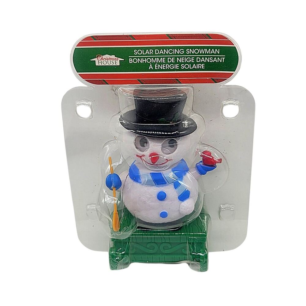 NEW Christmas Solar Dancing Snowman Blue Scarf Red Bird Hat Broom 2016 SEALED